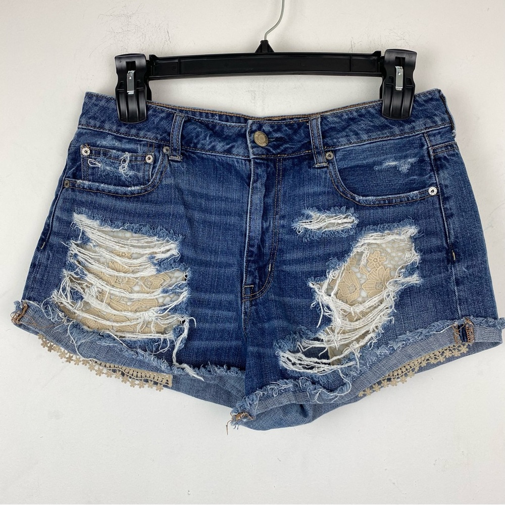 American Eagle Outfitters Blue Distressed Jean Shorts